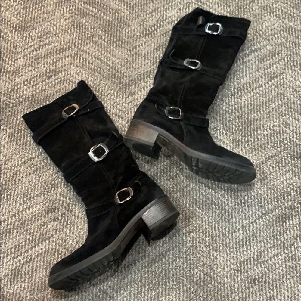 3 Buckle Suede Boot with inside side zip